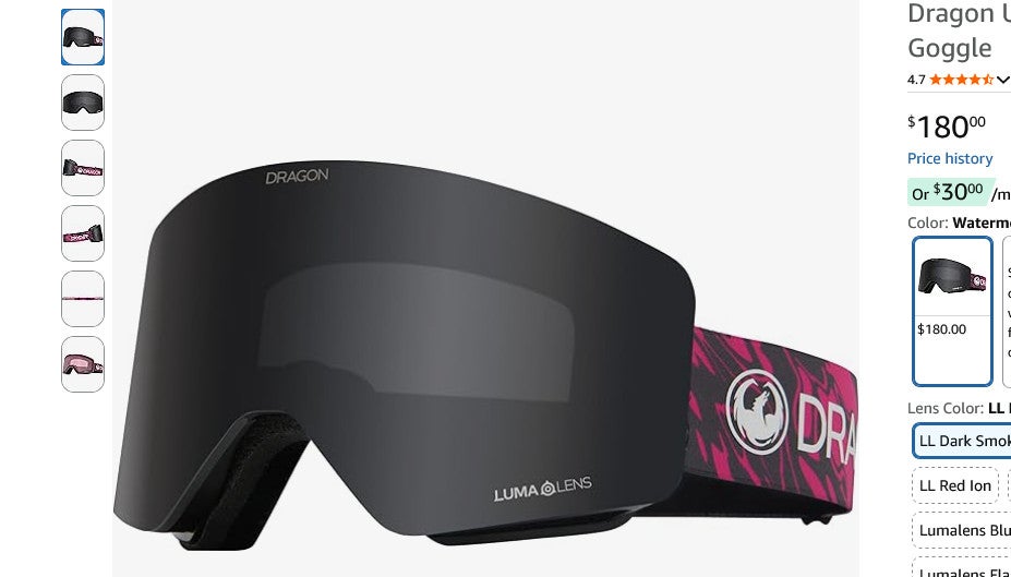 NEW $190 Dragon R1 OTG Goggles watermelon dark smoke+bonus LL Rose