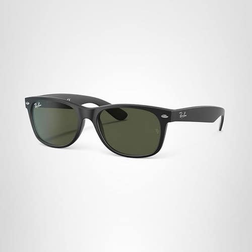 Ray-Ban RB2132 New Wayfarer Square Sunglasses Rubber Black/G-15 Green 55 mm