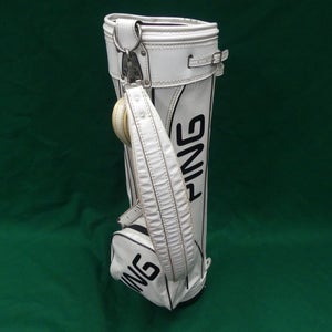 VINTAGE Ping Black / White 9" OD Faux Leather Golf Cart Bag w/ Raincover