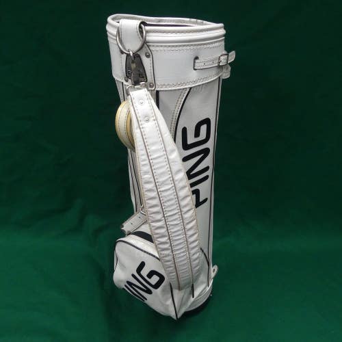 VINTAGE Ping Black / White 9" OD Faux Leather Golf Cart Bag w/ Raincover