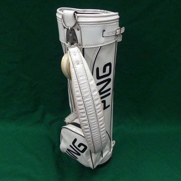 VINTAGE Ping Black / White 9" OD Faux Leather Golf Cart Bag w/ Raincover