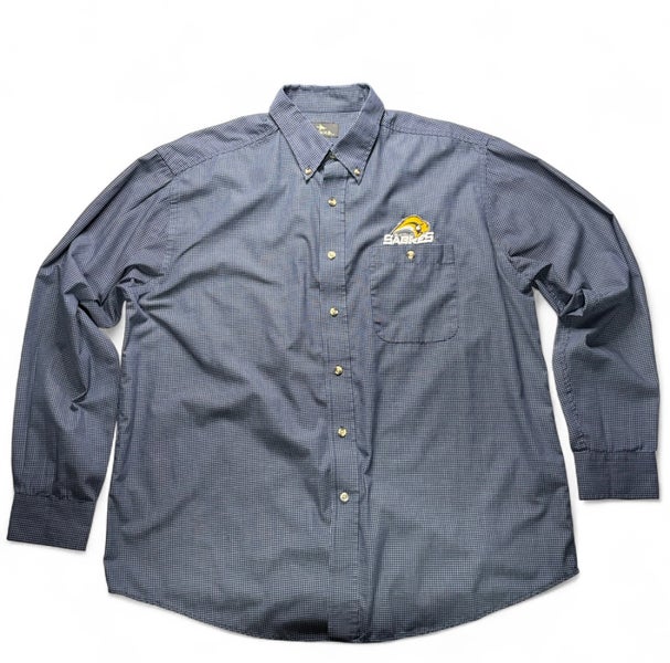 BUFFALO SABRES VINTAGE ANTIGUA SIZE LARGE LONG SLEEVE BUTTON UP SHIRT BLUE