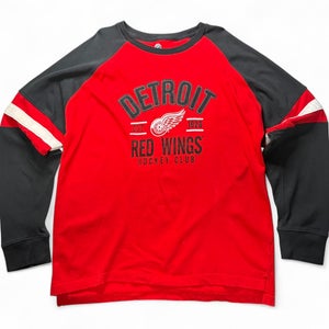 DETROIT RED WINGS SIZE XL NHL HEAVY COTTON LONG SLEEVE SHIRT HOCKEY RED WHITE BLACK