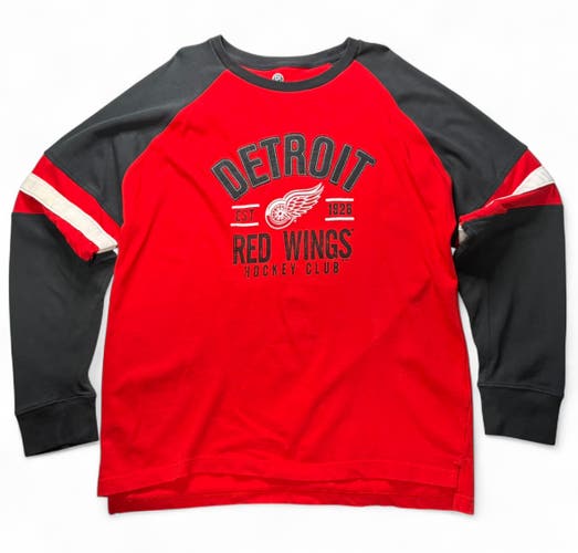 DETROIT RED WINGS SIZE 4XL NHL HEAVY COTTON LONG SLEEVE SHIRT HOCKEY RED WHITE BLACK