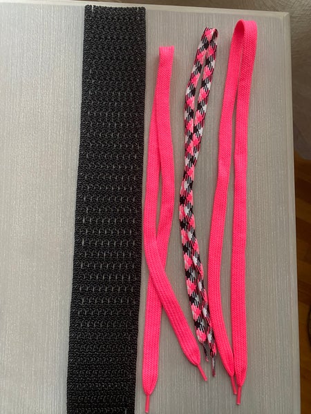 Lacrosse Mesh Kit. Black hard mesh. Pink shooting strings