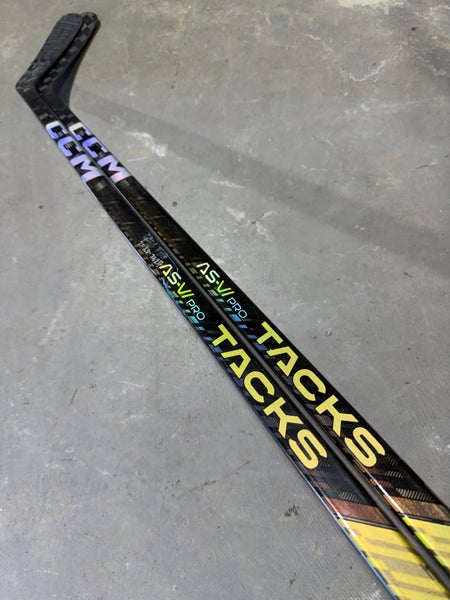 2 Pack Game Used Signed CCM TACKS AS-VI PRO, Pro Stock Stick Grip P90 90 Flex Right JONES 8958