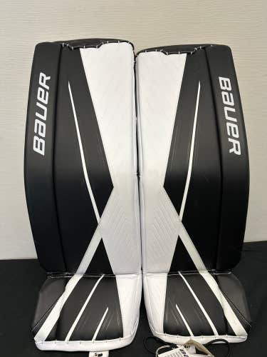 New Bauer Supreme 3S Goalie Leg Pads Intermediate Large White/Black — Available only in 𝐏𝐋𝐘𝐑.𝐒𝐓𝐎𝐑𝐄