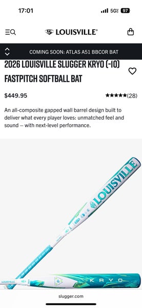 2025 Louisville Slugger Kryo Composite Bat (-10) 24 oz 34" (New)