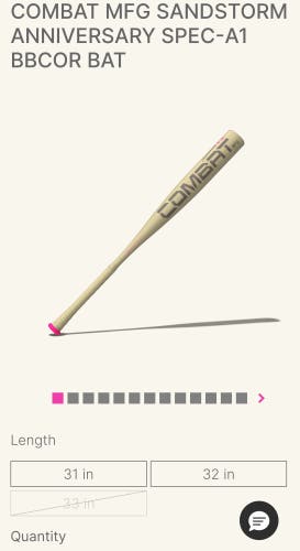 2025 Combat MFG Spec A1 Alloy BBCOR Certified Bat (-3) 30 oz 33" (New)