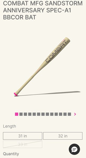 2025 Combat MFG Spec A1 Alloy BBCOR Certified Bat (-3) 30 oz 33" (New)