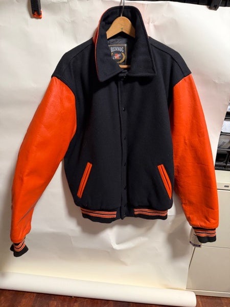 Black and Orange Rennoc Varsity Jacket Real Leather Brand new size S