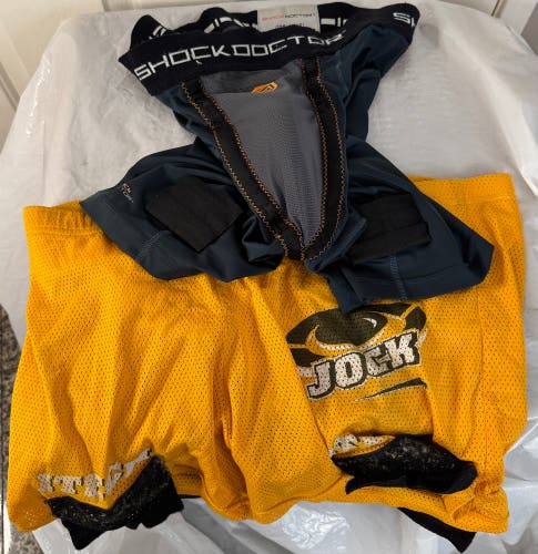 SHOCKDOCTOR X-FIT 270-01 MENS LARGE WITH CUP ITECH JOCK MEDIUM GIRDLE HOLDS SOCK USED