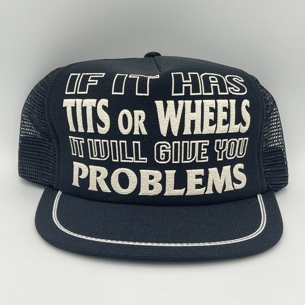 Vintage Comedy Humor Tits Or Wheels USA Meme Trucker Dad Snapback Hat Cap - NOS
