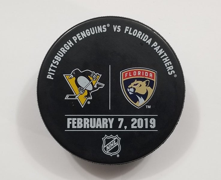 2-7-19 Pittsburgh Penguins at Florida Panthers WARM-UP NHL Hockey Puck