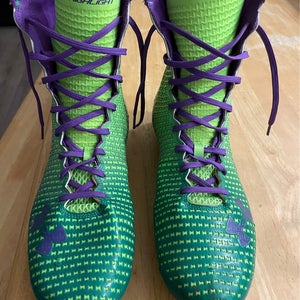 Geeen and Purple Men's Size M 12.5 (W 13.5) Adult Under Armour ClutchFit High Top Turf Cleats (New)