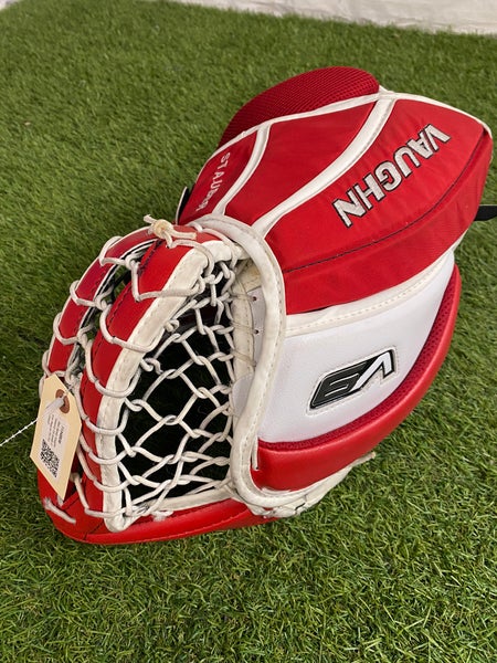 Red Senior Vaughn Velocity V9 Goalie Glove Regular Pro Stock (Used)