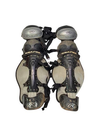 Used Rawlings BLACK SHIN GUARDS Catchers Leg Guards Black Intermed 11347-S000258949