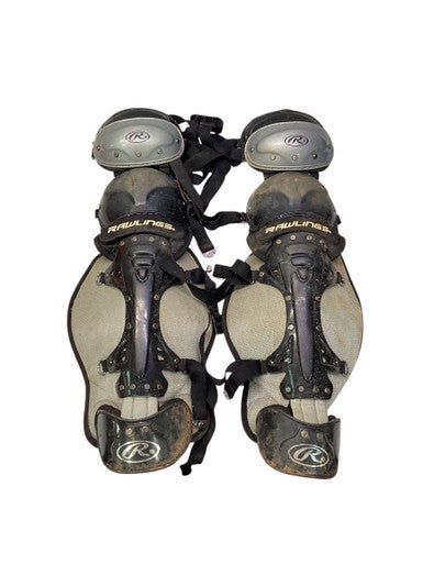 Used Rawlings BLACK SHIN GUARDS Catchers Leg Guards Black Intermed 11347-S000258949