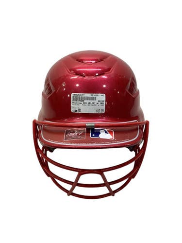 Used Rawlings RED HELMET W/ MASK Batting Helmet w/Mask Red MD 11347-S000258257
