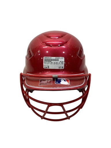 Used Rawlings RED HELMET W/ MASK Batting Helmet w/Mask Red MD 11347-S000258257