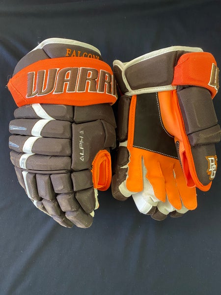 Pro Stock BGSU Return 14” Warrior Alpha Pro Ice Hockey Gloves Custom Palms