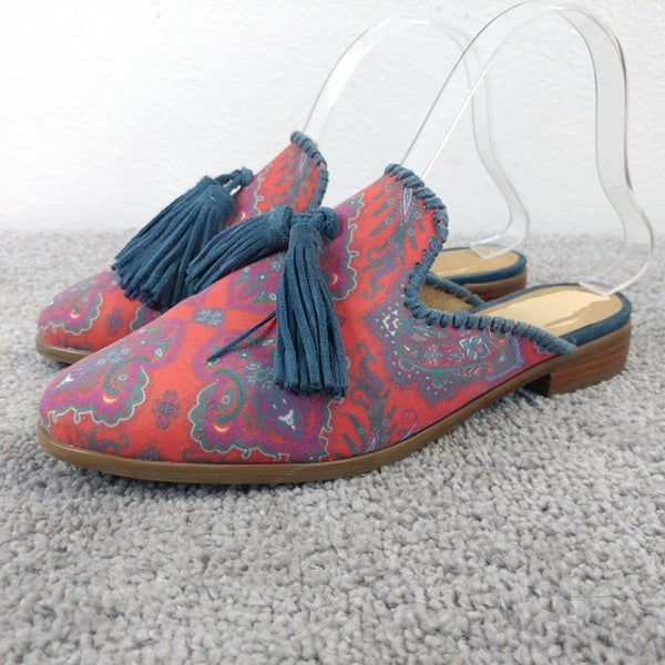 Jack Rogers Womens Size 6 Shoes Delaney Mules Boho Textile Paisley Tassels