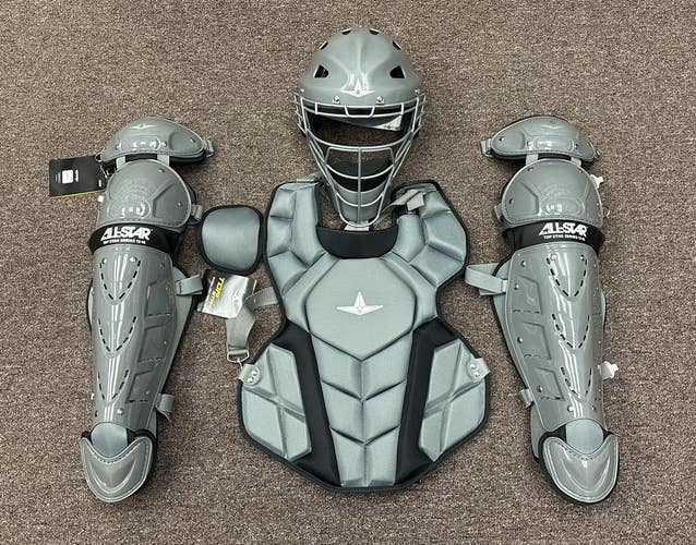 All Star Top Star Teen Ages 13-15 Baseball Catchers Gear Set - Graphite Grey