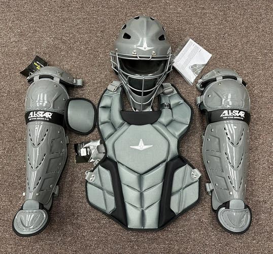 All Star Top Star Youth Ages 10-12 Baseball Catchers Gear Set - Graphite Grey