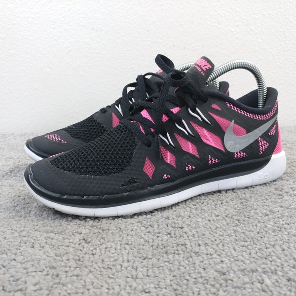 Nike Free 5.0 Girls Size 6.5Y Running Shoes Low Top Sneakers Black Pink Trainers