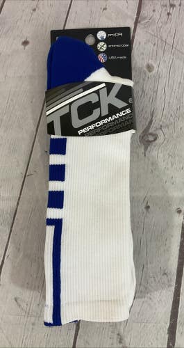 TCK PERFORMANCE Youth proDRI Durable Athletic Socks White Royal Blue XL