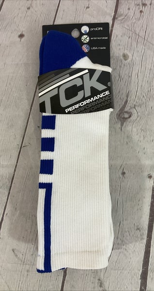 TCK PERFORMANCE Youth proDRI Durable Athletic Socks White Royal Blue XL