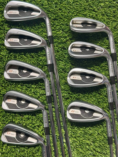 Right Handed PING G400 9 Pc Iron Set 4-PW,SW,LW AWT 2.0 Steel Stiff Flex