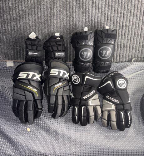 Lacrosse Equipment Lot; 2 Pair Gloves, 2 Pair Elbow Pads Maverick/ Stx/Brine