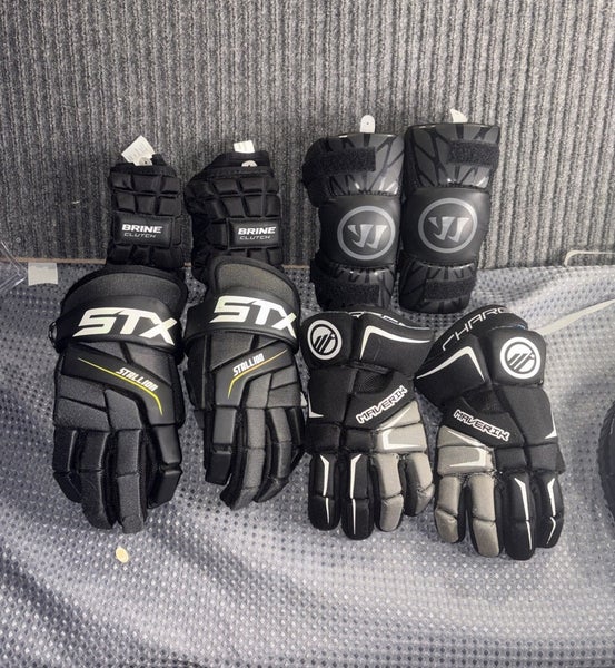 Lacrosse Equipment Lot; 2 Pair Gloves, 2 Pair Elbow Pads Maverick/ Stx/Brine