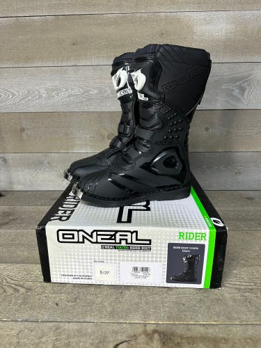 O'Neal Rider Black Boots MX Motocross 0325105 Youth Size 5 (37) New In Box