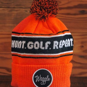 Waggle "Hunt and Golf" Pom Fleece Lined Beanie Winter Hat Orange One Size NEW
