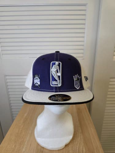 Vintage NWS Sacramento Kings Three Logo New Era 59fifty 7 1/2 NBA