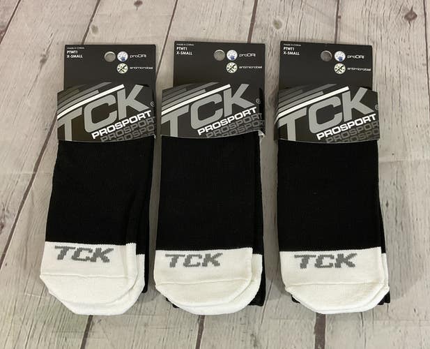 TCK PROSPORT proDRI Durable Performance Athletic Socks Black White XS 3-Pack