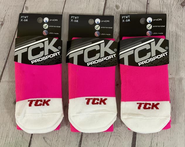 TCK PROSPORT proDRI Durable Performance Athletic Socks Hot Pink White XS 3-Pack