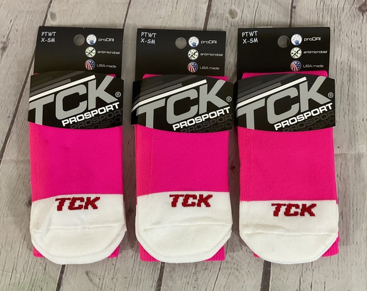 TCK PROSPORT proDRI Durable Performance Athletic Socks Hot Pink White XS 3-Pack