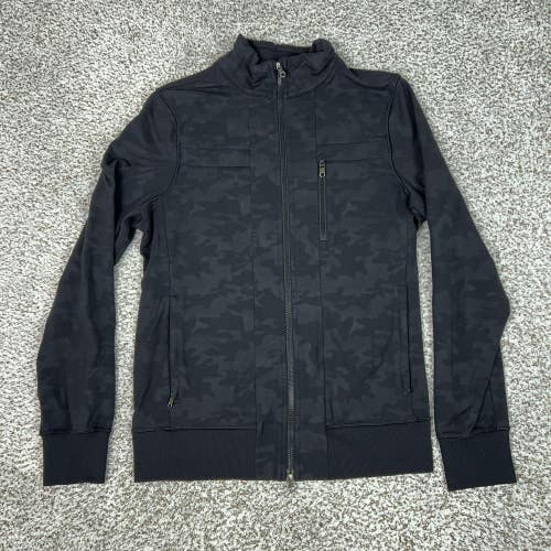 Lululemon Jacket Mens Medium Black Camo Full Zip Mock Neck Thumbholes Athletic