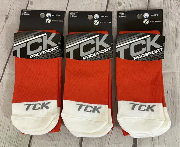 TCK PROSPORT proDRI Durable Performance Athletic Socks Orange White XS 3-Pack