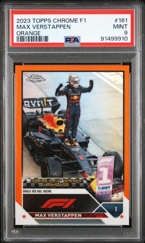 Max Verstappen Red Bull 2023 Topps Chrome F1 #161 Orange Refractor #21/25 PSA 9