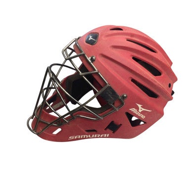 Used Mizuno SAMURAI Catchers Helmet w/Mask Red MD 11760-S000084029
