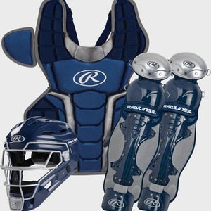 New Rawlings RENEGADE AGES 12-15 Catchers Protective Set Navy Blue And Silver 11490-RAWR2CSINSIL