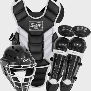 New RAWLINGS PLAYERS 3 SERIES BLK/WHT JUNIOR CATCHERS SET 11490-RAWPLYCS3JBLKWHT