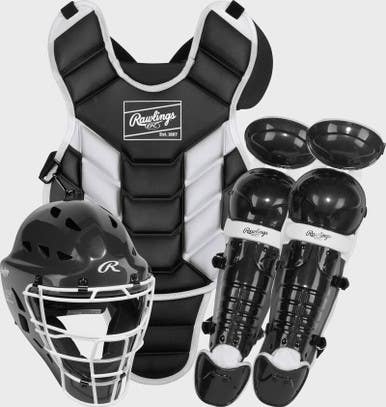New RAWLINGS PLAYERS 3 SERIES BLK/WHT JUNIOR CATCHERS SET 11490-RAWPLYCS3JBLKWHT