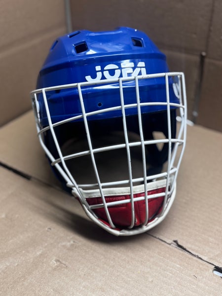 VINTAGE NEW DARK BLUE JOFA HOCKEY HELMET AND RARE JOFA CAGE