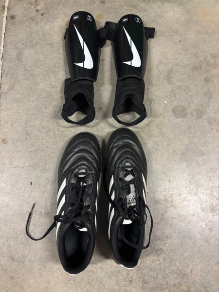 Black Unisex Adidas Indoor Cleats + Nike Shin Guards (New)