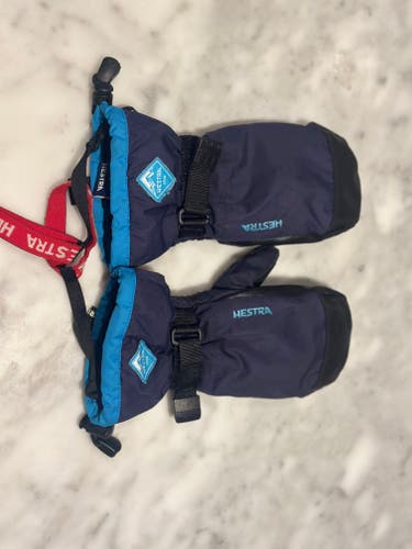 Blue and black youth Hestra mittens - size 5 (used)